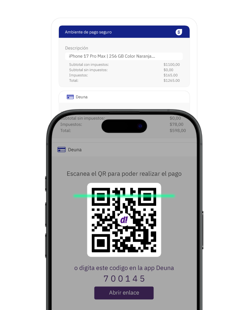 Escaneo del código QR de Deuna